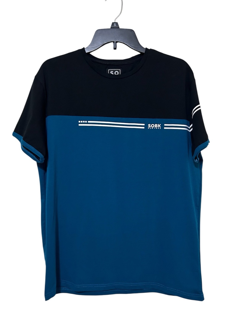 SOBK New York Colorblock Tee Shirt Supreme Cotton Blend Black Teal Blue Men's XL